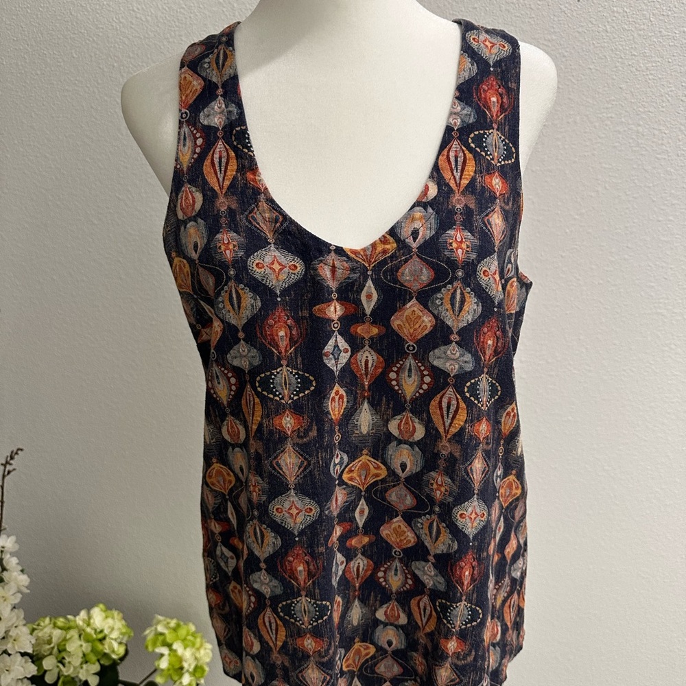Orange and Navy Blue Geometric Tank Top Blouse